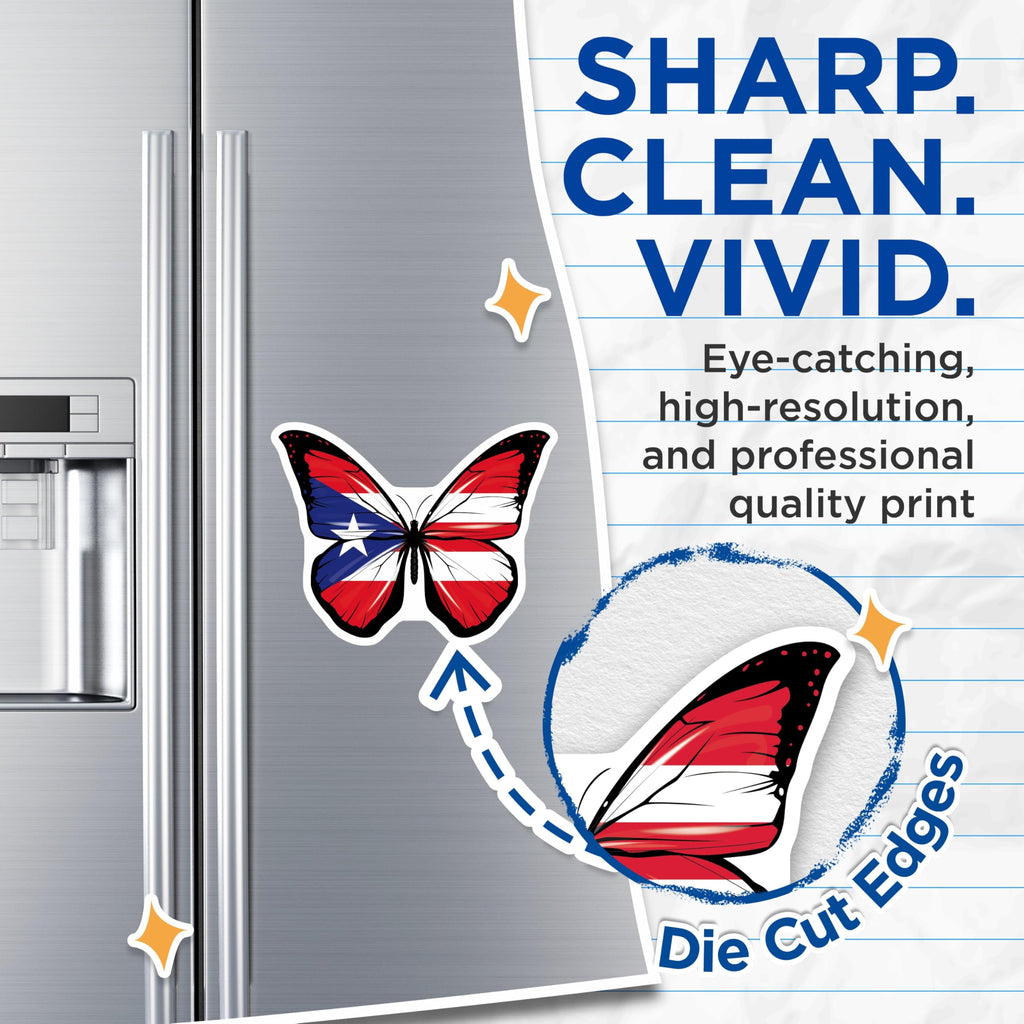 (2 Pack) Puerto Rico Butterfly Magnets - Boricua Pride - Fridge Decorative Magnets - 5" On Longest Side - Premium Magnet - for Cars, Refrigerators, Toolboxes, Lockers - Made in USA - MAG17365