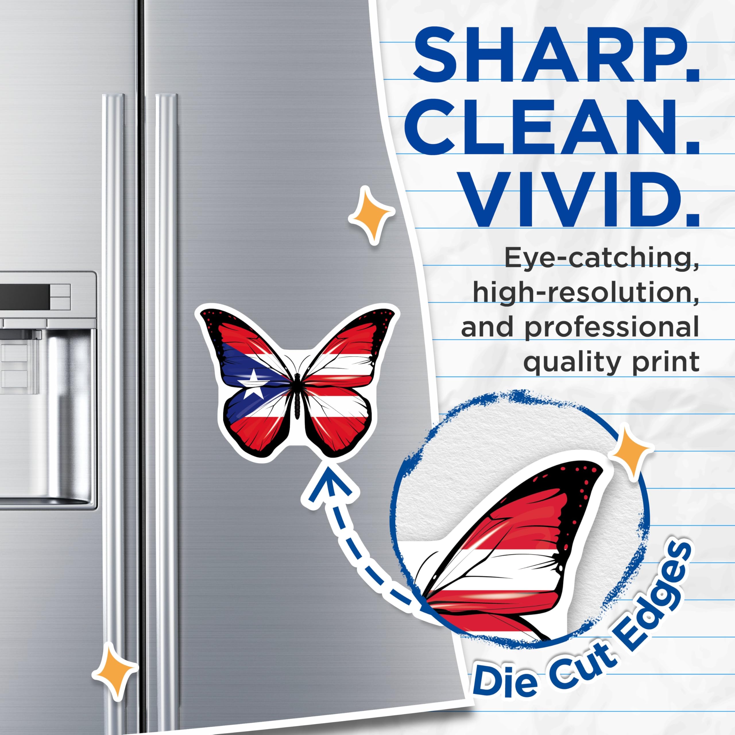 (2 Pack) Puerto Rico Butterfly Magnets - Boricua Pride - Fridge Decorative Magnets - 5" On Longest Side - Premium Magnet - for Cars, Refrigerators, Toolboxes, Lockers - Made in USA - MAG17365