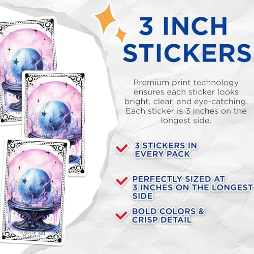 (3 Pack) Crystal Ball Decals - Fortune Teller Decor - Magic Stickers - 3 Inches On Longest Side - Easy Peel & Apply - Made in USA - 3MCS2366