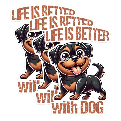 (3 Pack) Rottweiler Decals - Funny Dog Stickers - Dog Lover Decal - 3 Inches On Longest Side - Easy Peel & Apply - Made in USA - 3MCS1607