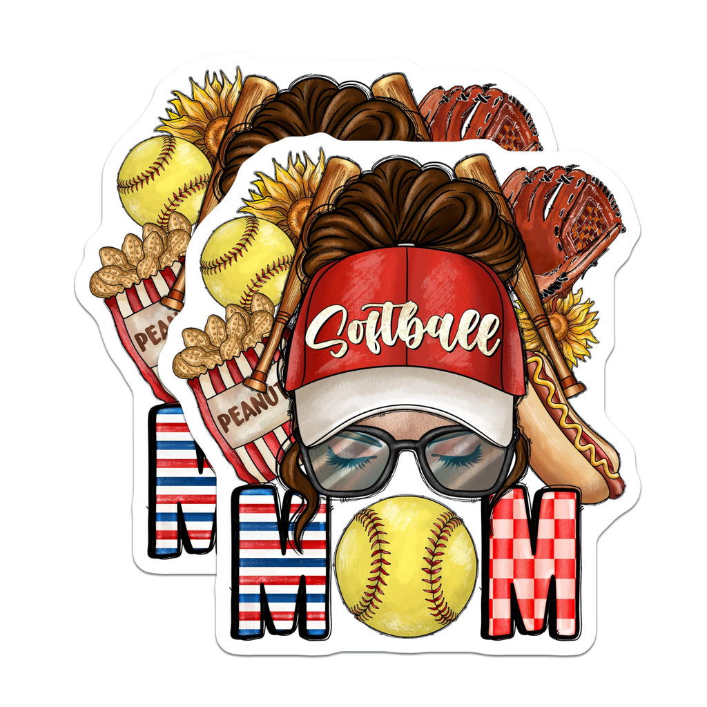 (2 Pack) Softball Mom Magnets - Messy Bun Game Day Baseball - Fan Team Spirit Decoration - Season Sports Accessory - 5 Inches On Longest Side - Thick Durable Magnet - Made in USA - MAG24101
