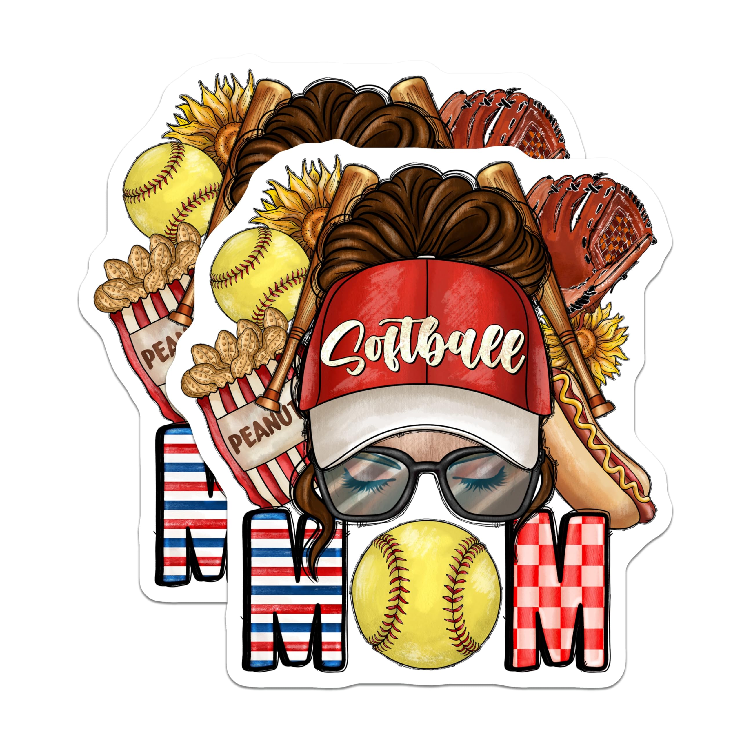 (2 Pack) Softball Mom Magnets - Messy Bun Game Day Baseball - Fan Team Spirit Decoration - Season Sports Accessory - 5 Inches On Longest Side - Thick Durable Magnet - Made in USA - MAG24101