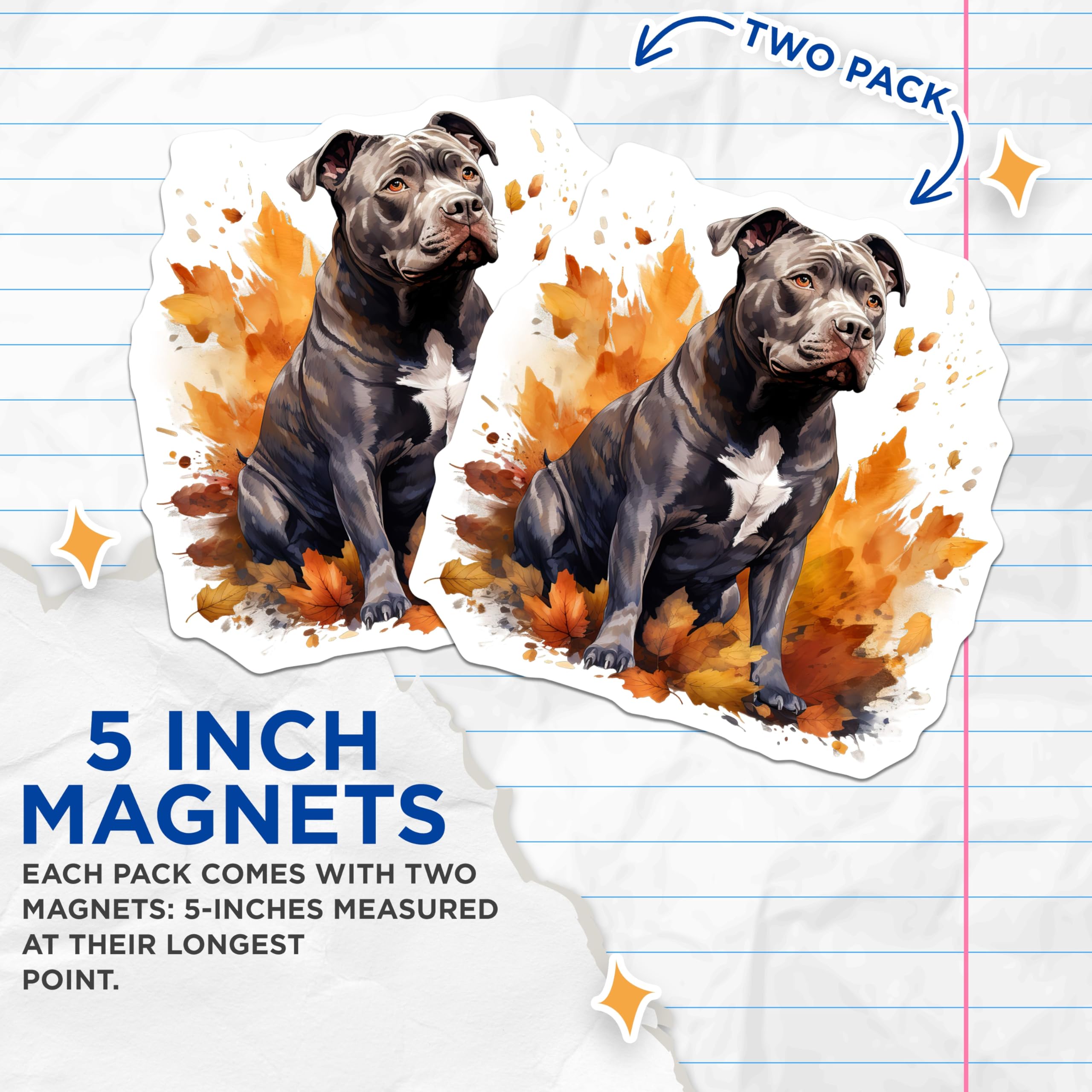 (2 Pack) Watercolor Pitbull Magnets - Autumn Dog Decor - Dog Mom Kitchen Accent - Pet Lover Fridge Art - 5 Inches On Longest Side - Thick Durable Magnet - Made in USA - MAG29545