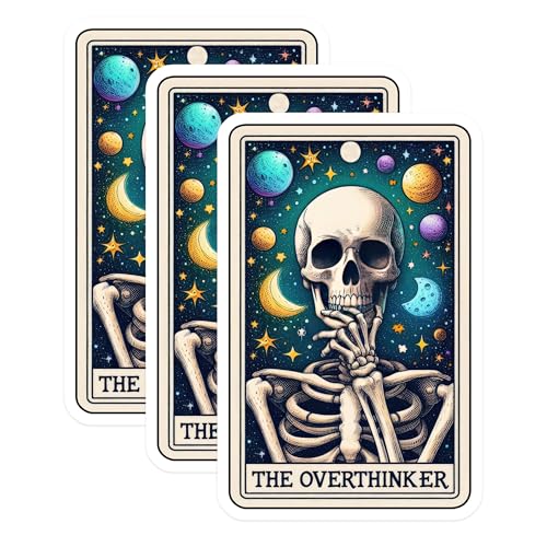 (3 Pack) Overthinker Tarot Decals - Skull Space Art - Laptop Decals - 3 Inches On Longest Side - Easy Peel & Apply - Made in USA - 3MCS4238