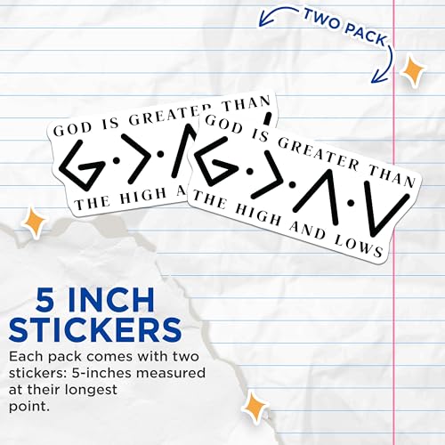 (2 Pack) God is Greater Than The Highs and Lows Stickers - Inspirational Christian Car Decal - Faith Based Vinyl Decal - 5" On Longest Side - Sticks to Smooth Flat Surfaces - Made in USA - BMCS6968