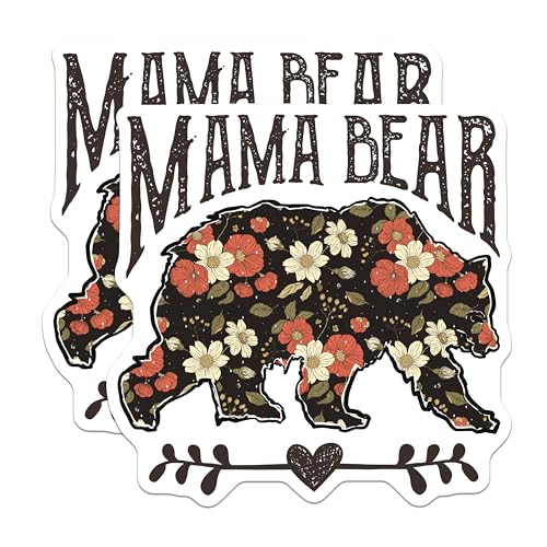 (2 Pack) Mama Bear Stickers - Floral Bear Decal - Rustic Animal Design - 5" On Longest Side - Sticks to Smooth Flat Surfaces - Made in USA - BMCS5762