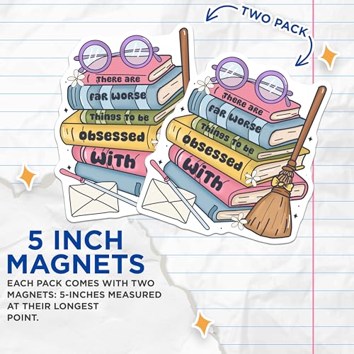 (2 Pack) Book Lover Magnets - There are Worse Things to Be Obsessed with - Funny Bookworms - Book Stack - 5" On Longest Side - for Cars, Fridges, Toolboxes - Made in USA - MAG7001