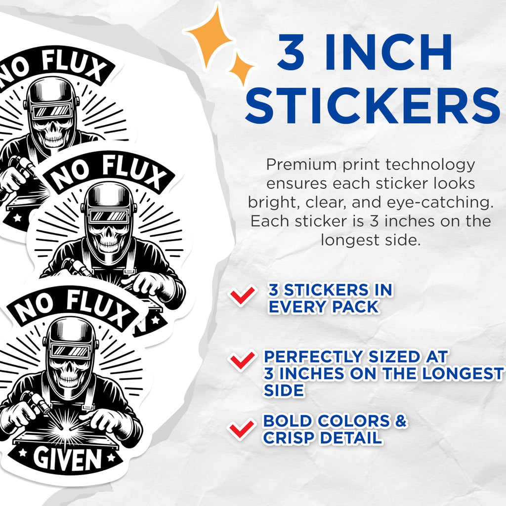 (3 Pack) Welder Skull Decals - No Flux Given - Welding Helmet Sticker - 3 Inches On Longest Side - Easy Peel & Apply - Made in USA - 3MCS1093