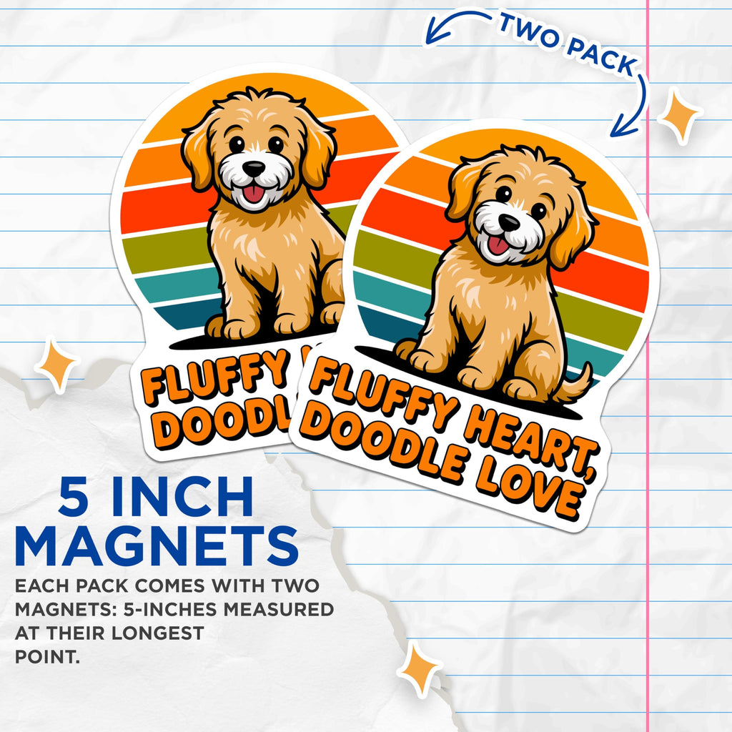 (2 Pack) Goldendoodle Magnets - Retro Sunset Dog Decor - Fluffy Puppy Refrigerator Magnets for Pet Lovers - 5 Inches On Longest Side - Thick Durable Magnet - Made in USA - MAG30729