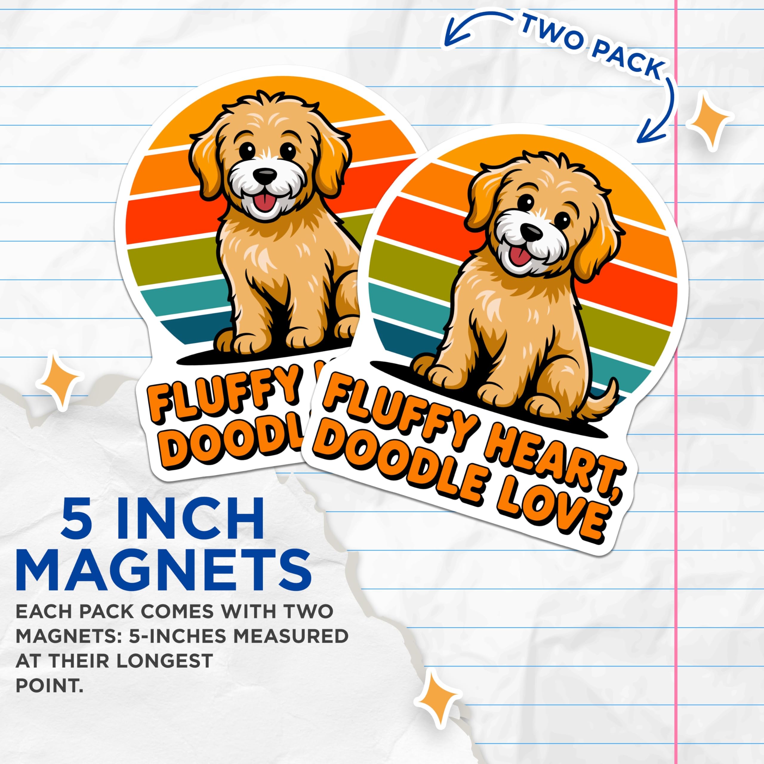 (2 Pack) Goldendoodle Magnets - Retro Sunset Dog Decor - Fluffy Puppy Refrigerator Magnets for Pet Lovers - 5 Inches On Longest Side - Thick Durable Magnet - Made in USA - MAG30729