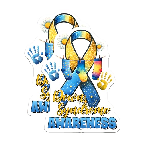 (2 Pack) Down Syndrome Awareness Stickers - Support - Inspirational - 5" On Longest Side - Sticks to Smooth Flat Surfaces - Made in USA - BMCS8214