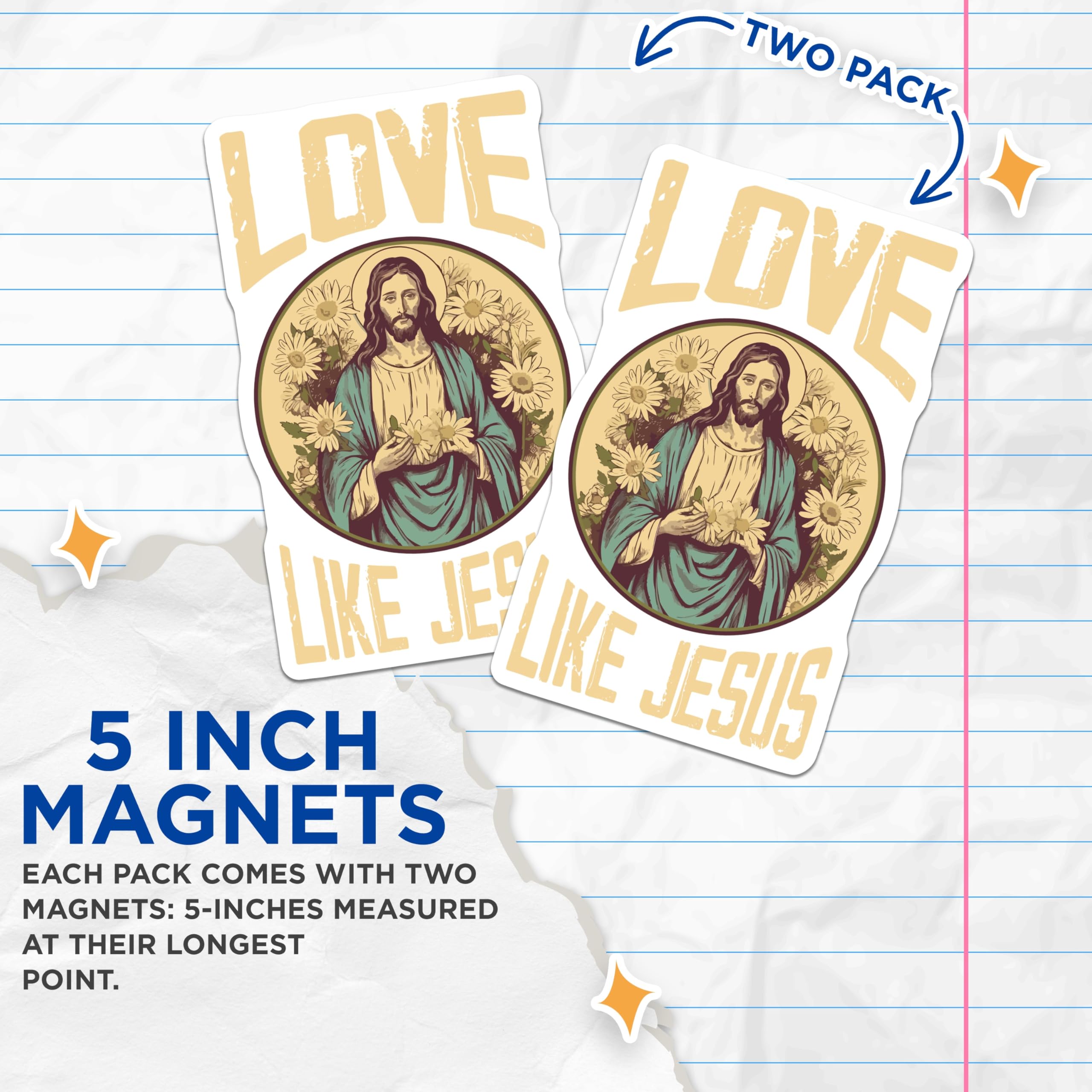 (2 Pack) Love Like Jesus Magnets - Christian Refrigerator Decor - Inspirational Faith Accent - 5 Inches On Longest Side - Thick Durable Magnet - Made in USA - MAG30203