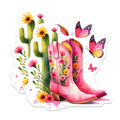 (2 Pack) Pink Floral Cowboy Boots Magnets - Western Aesthetic Decor - Desert Boho Refrigerator Art - 5 Inches On Longest Side - Thick Durable Magnet - Made in USA - MAG37538