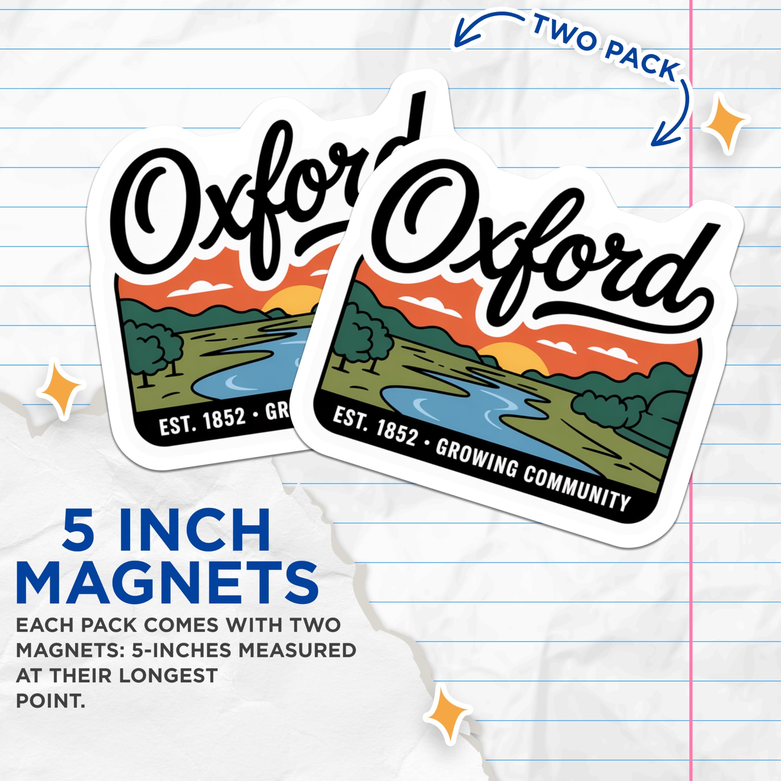 (2 Pack) Oxford Cityscape Magnets - Home Decor Souvenir - Travel Memory - 5" On Longest Side - Premium Magnet - for Cars, Refrigerators, Toolboxes, Lockers - Made in USA - MAG17627