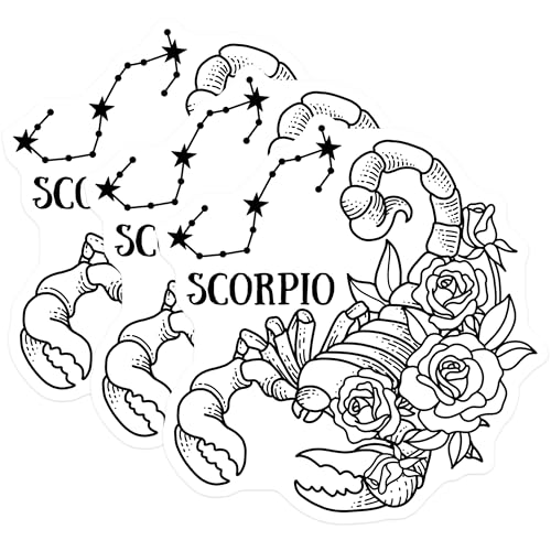 (3 Pack) Scorpio Zodiac Decals - Astrology Sign - Constellation Flower Decals - 3 Inches On Longest Side - Easy Peel & Apply - Made in USA - 3MCS4618