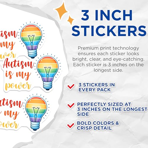 (3 Pack) Autism Awareness Decals - Rainbow Light Bulb Stickers - Laptop Decal - 3 Inches On Longest Side - Easy Peel & Apply - Made in USA - 3MCS1994