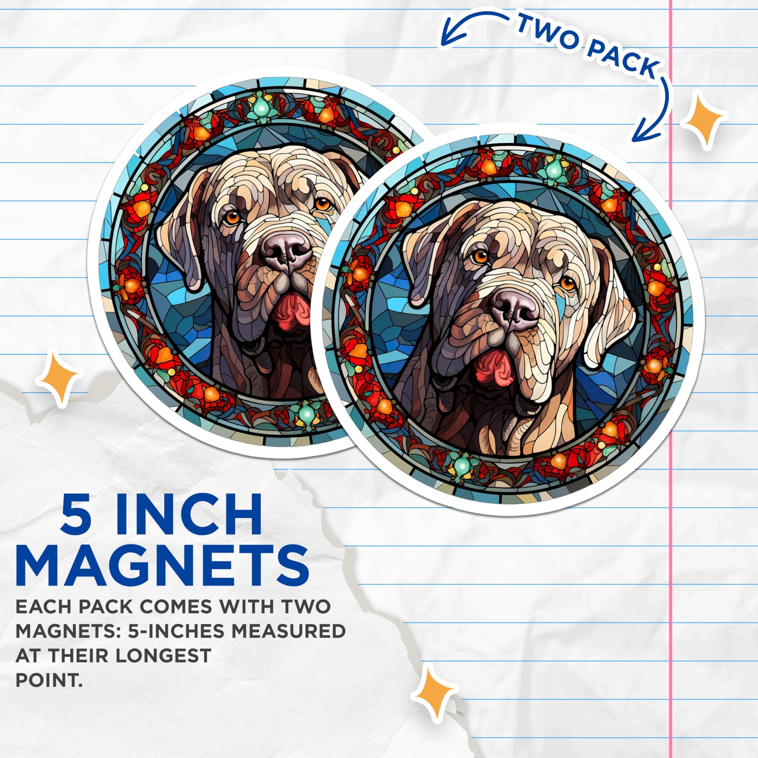 (2 Pack) Stained Glass Dog Magnets - Mastiff Pet Portrait - Artistic Fridge Decor for Dog Owners - 5 Inches On Longest Side - Thick Durable Magnet - Made in USA - MAG30022