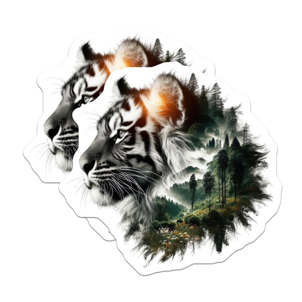 (2 Pack) Tiger Forest Fusion Magnets - Animal Art - Nature Inspired Refrigerator Magnets - 5" On Longest Side - Premium Magnet - for Cars, Refrigerators, Toolboxes, Lockers - Made in USA - MAG15493