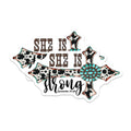 (2 Pack) She is Strong Magnets - Proverbs 31 25 Christian Decor - Western Leopard Cow Print Turquoise Cross - 5 Inches On Longest Side - Thick Durable Magnet - Made in USA - MAG23962