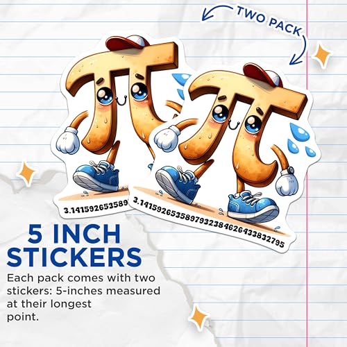 (2 Pack) Cute Pi Number Stickers - Math Nerd Decal - Geeky and Fun Pack - 5" On Longest Side - Sticks to Smooth Flat Surfaces - Made in USA - BMCS8158