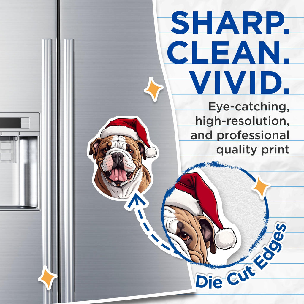 (2 Pack) Santa Bulldog Magnets - Christmas Dog Lover Decor - Festive Animal Fridge Art - 5 Inches On Longest Side - Thick Durable Magnet - Made in USA - MAG29097