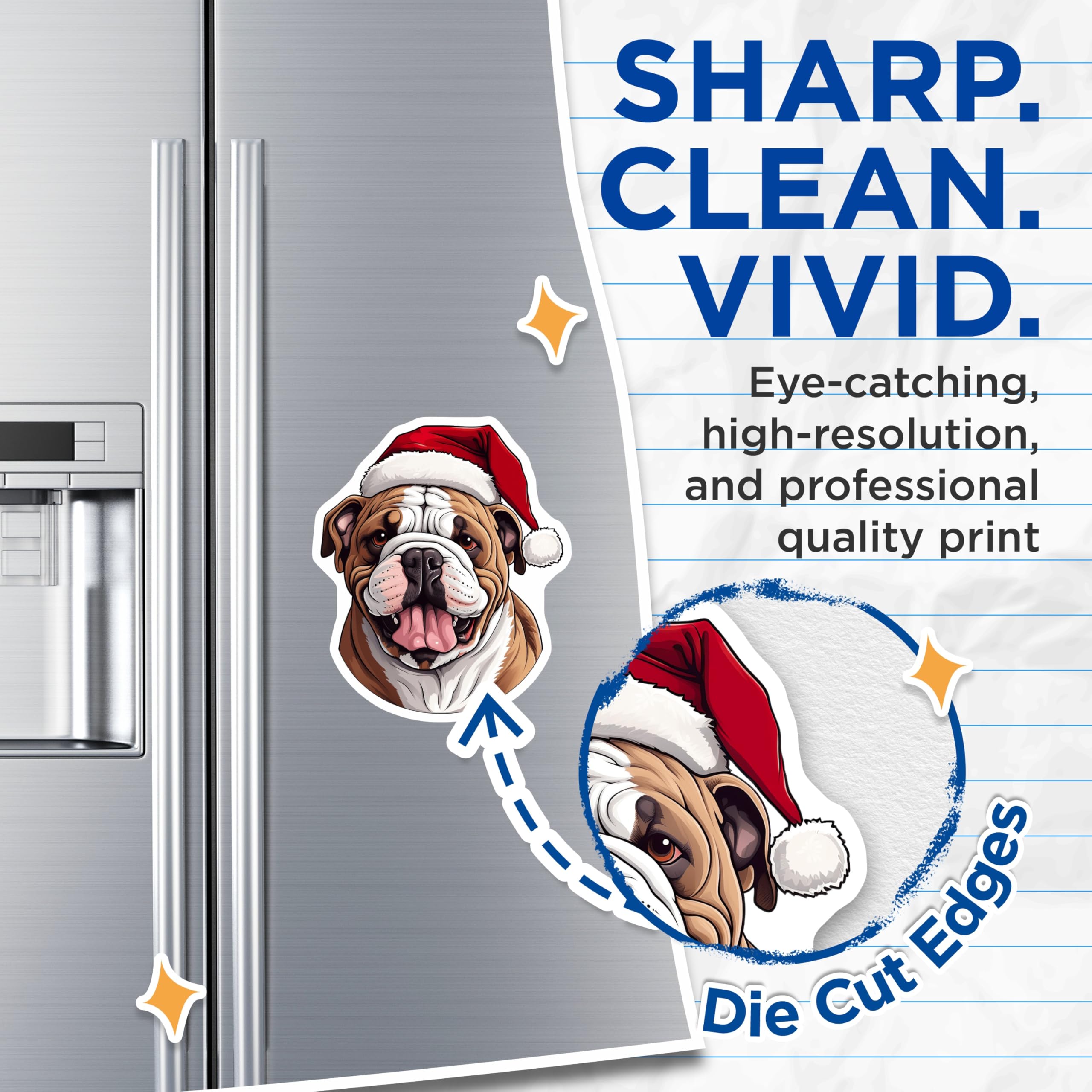 (2 Pack) Santa Bulldog Magnets - Christmas Dog Lover Decor - Festive Animal Fridge Art - 5 Inches On Longest Side - Thick Durable Magnet - Made in USA - MAG29097