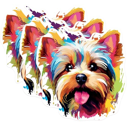 (3 Pack) Yorkie Decals - Yorkshire Terrier - Laptop Decal - 3 Inches On Longest Side - Easy Peel & Apply - Made in USA - 3MCS0853