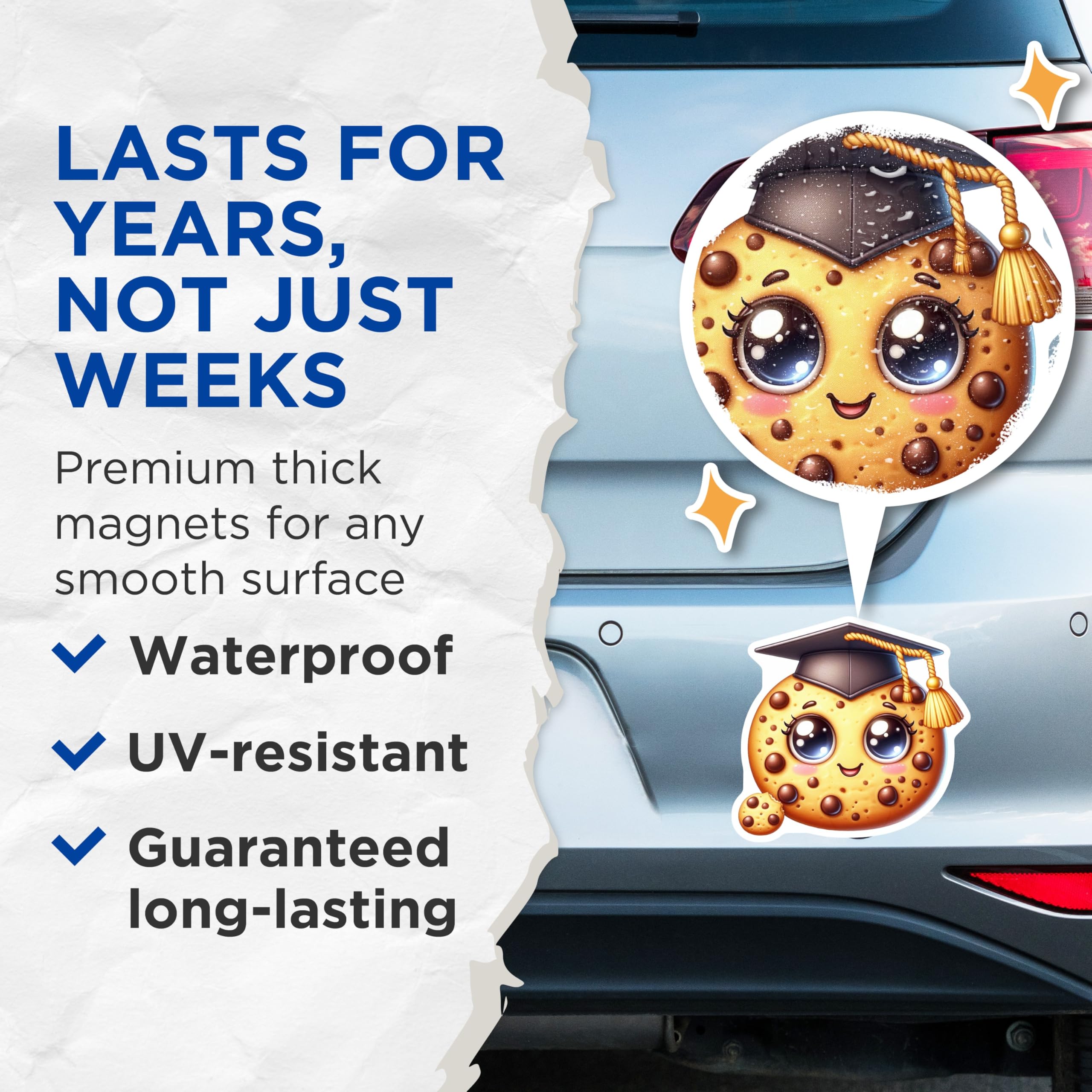 (2 Pack) Graduation Cookie Magnets - Cute Graduate Decor - Celebration Magnets - 5" On Longest Side - Premium Magnet - for Cars, Refrigerators, Toolboxes, Lockers - Made in USA - MAG15132