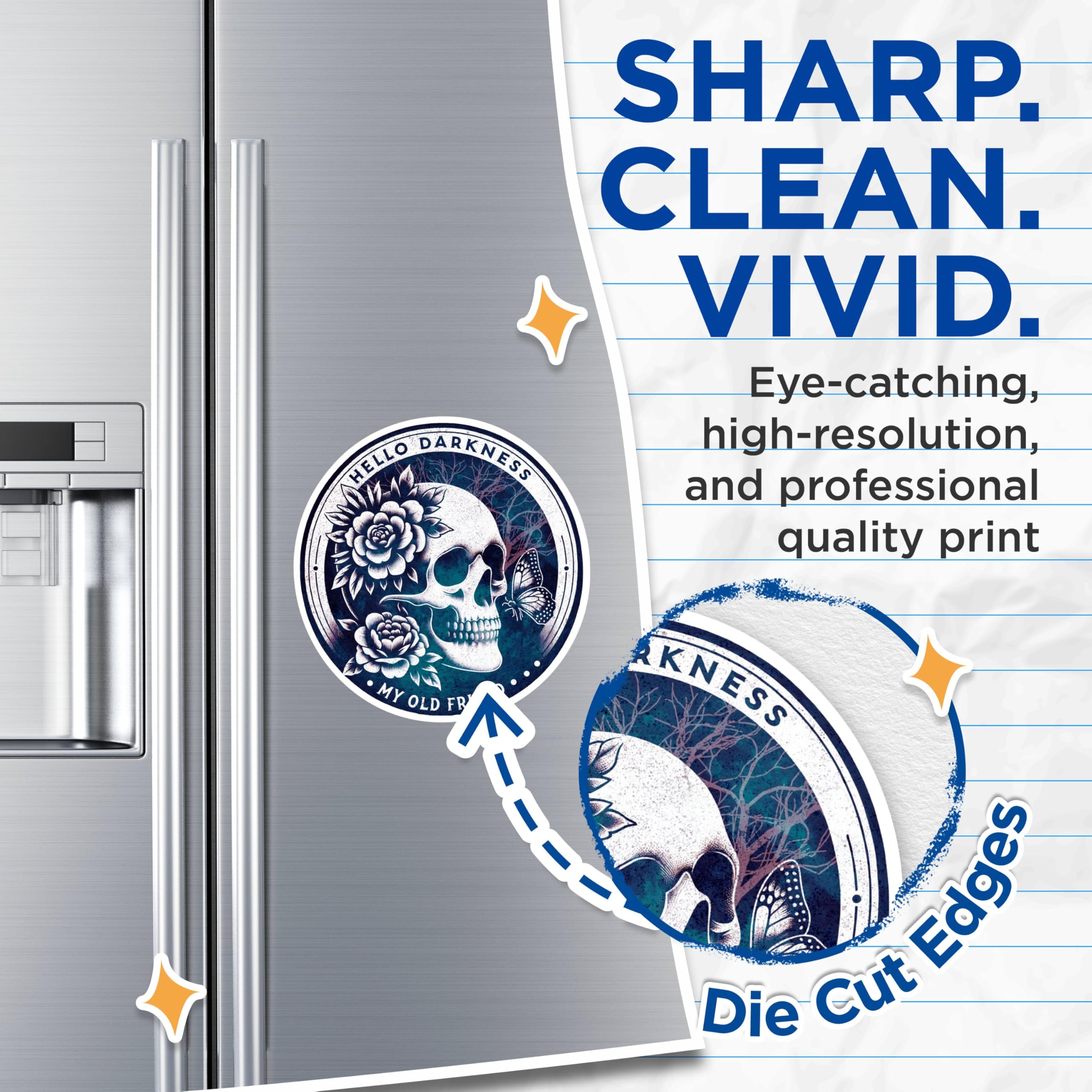 (2 Pack) Hello Darkness My Old Friend Magnets - Skeleton with Rose and Butterflies - 5 Inches On Longest Side - Premium Magnet - for Cars, Refrigerators, Toolboxes - Made in USA - MAG2237