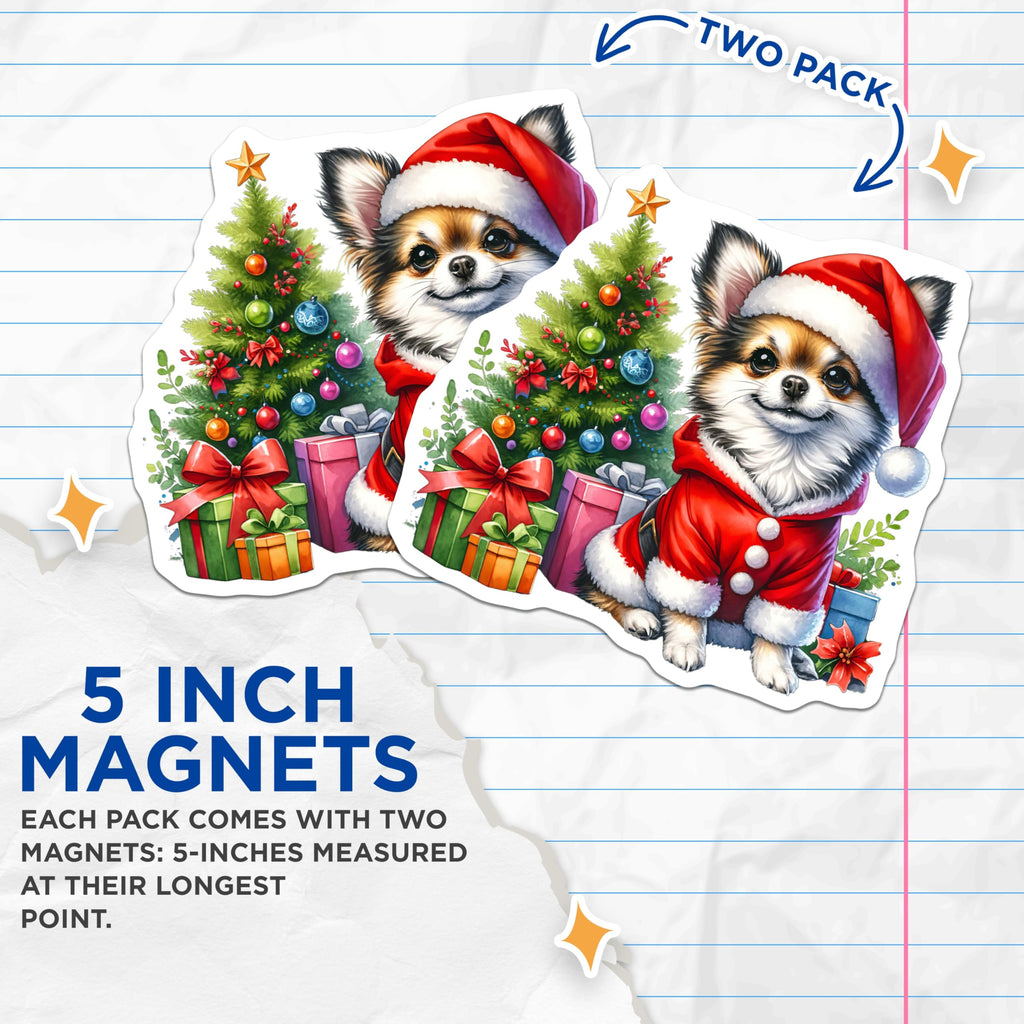 (2 Pack) Chihuahua Santa Dog Magnets - Christmas Pet Holiday Decor - Cute Animal Fridge Accessories - 5 Inches On Longest Side - Thick Durable Magnet - Made in USA - MAG30924