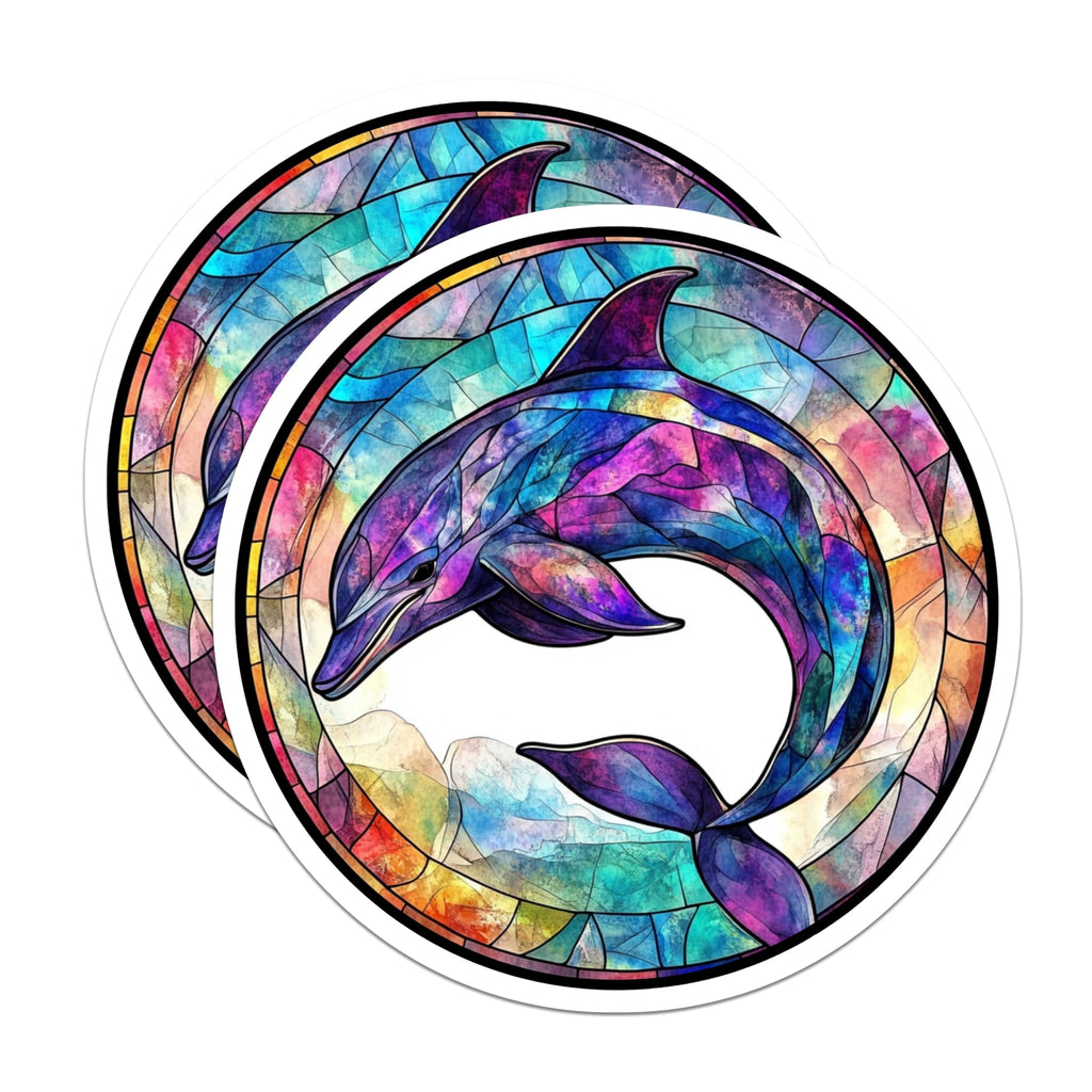 (2 Pack) Stained Glass Dolphin Magnets - Vibrant Ocean Art - Marine Life Decor - Fridge Magnets - Dolphin Lover Present - 5 Inches On Longest Side - Thick Durable Magnet - Made in USA - MAG27382