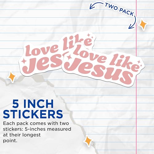 (2 Pack) Love Like Jesus Stickers - Inspirational Quote - 5" On Longest Side - Sticks to Smooth Flat Surfaces - Made in USA - BMCS8952 - BMCS8952