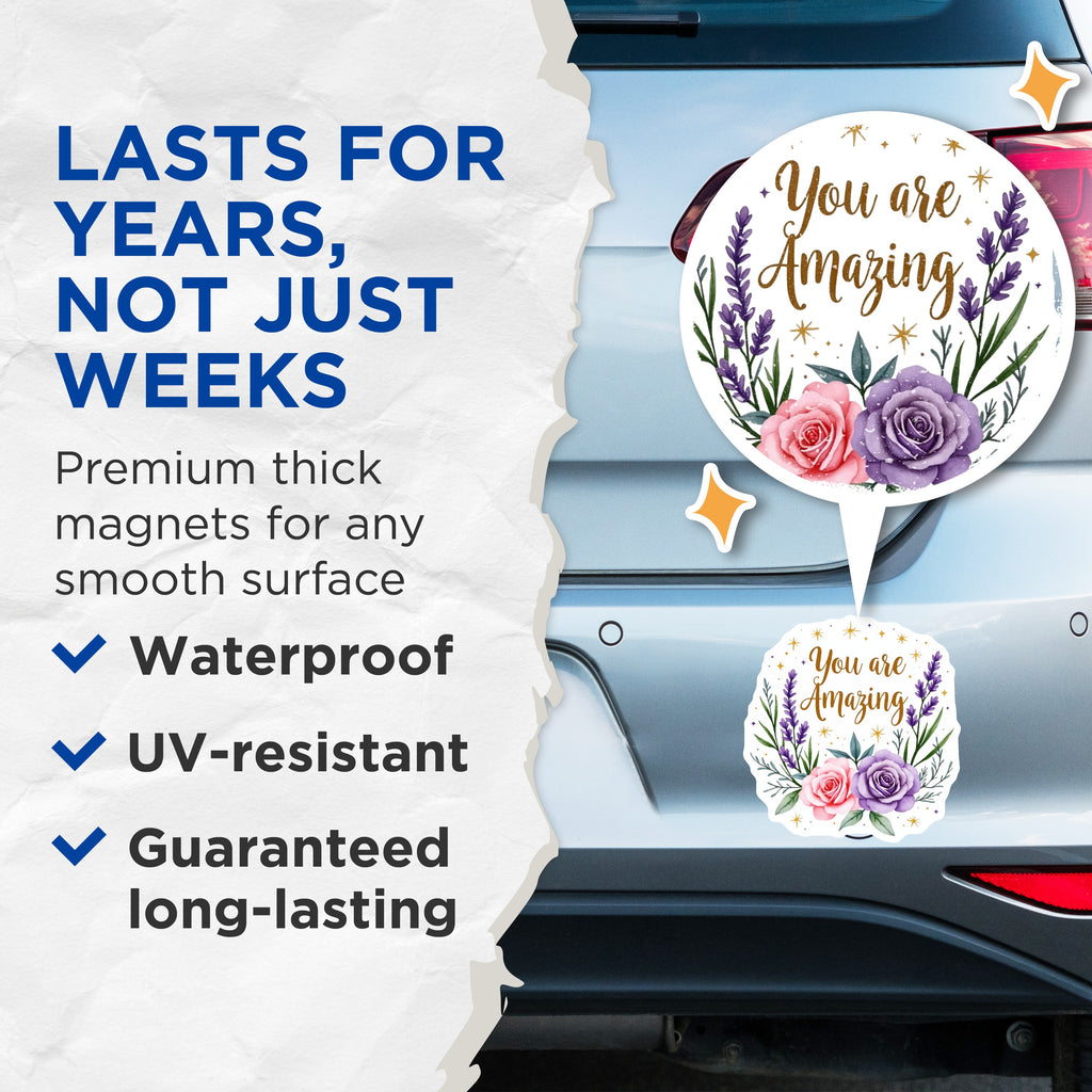 (2 Pack) You are Amazing Quote Magnets - Floral Lavender Rose - Positive Affirmation Fridge - Watercolor Art - 5 Inches On Longest Side - Thick Durable Magnet - Made in USA - MAG39486