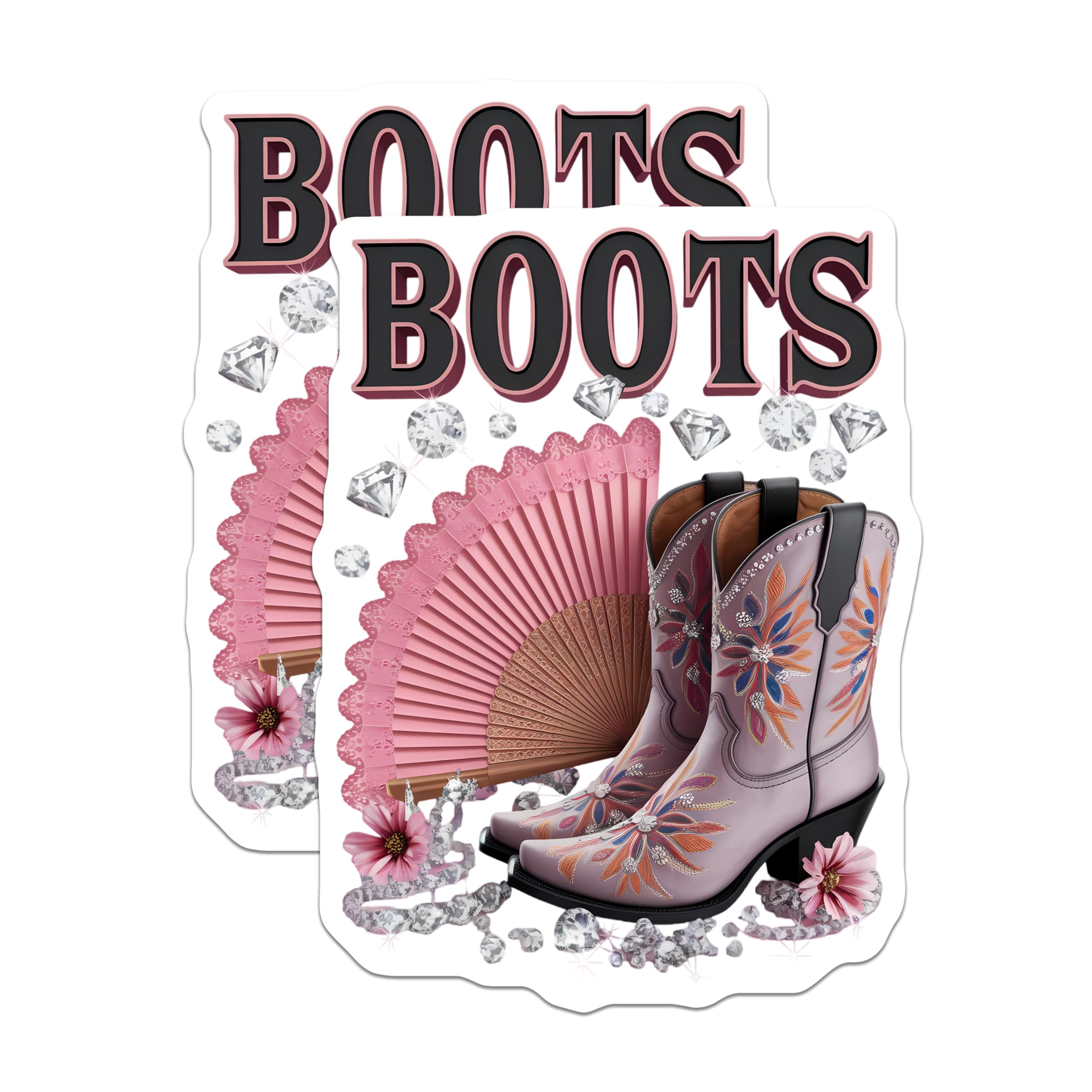 (2 Pack) Cowboy Boots Magnets - Pink Fan Western Decor - Glam Bling Country Magnets - 5 Inches On Longest Side - Thick Durable Magnet - Made in USA - MAG21317