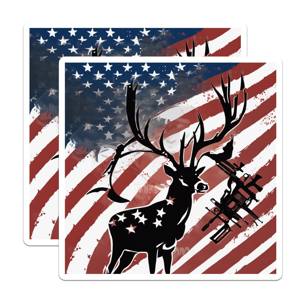 (2 Pack) American Flag Deer Magnets - Patriotic Hunter Art - Rifle Wildlife Decor - 5 Inches On Longest Side - Thick Durable Magnet - Made in USA - MAG19641