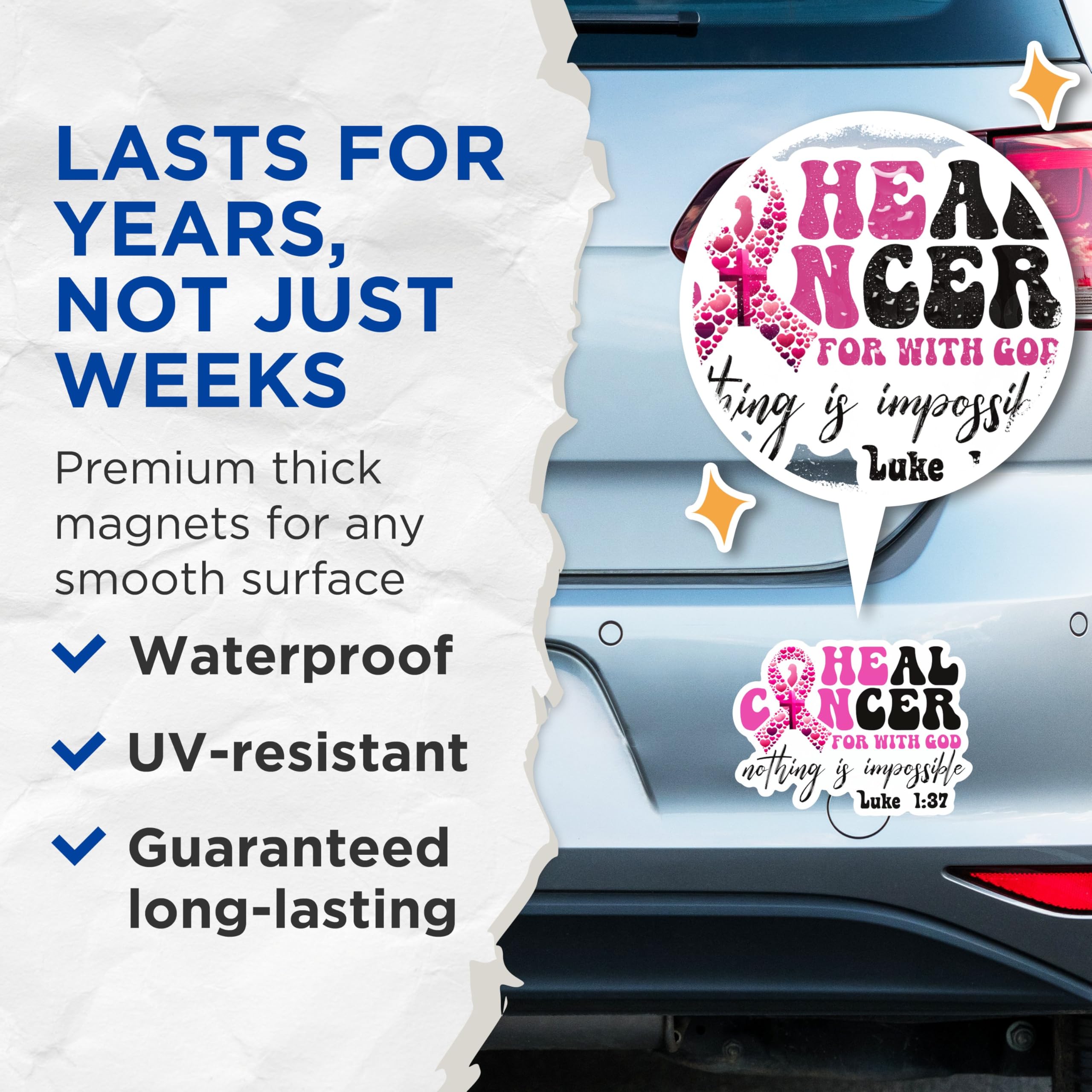 (2 Pack) Luke 1:37 Magnets - Inspirational Magnets - Nothing is Impossible Magnets- 5" On Longest Side - for Fridges, Toolboxes, Cars - Made in USA - MAG2954