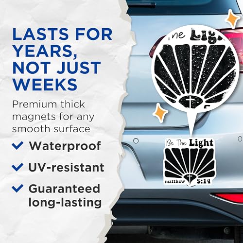 (2 Pack) Be The Light Magnets - Inspirational Quote Magnets - Matthew 5:14 Magnets - 5" On Longest Side - for Cars, Refrigerators, Toolboxes, Lockers - Made in USA BMCS3094