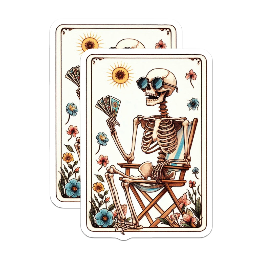 (2 Pack) Skeleton Magnets - Beach Chair Skeleton - Summer Sun Fun - Playing Card Art - Relaxed Unique Decor - 5 Inches On Longest Side - Thick Durable Magnet - Made in USA - MAG22190