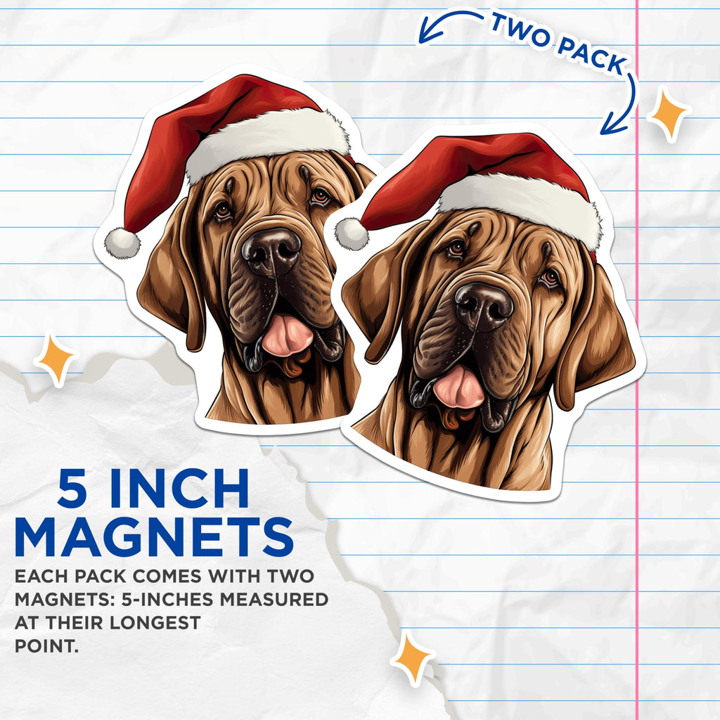 (2 Pack) Mastiff Christmas Magnets - Santa Dog Holiday Decor - Dog Breed Lover - 5 Inches On Longest Side - Thick Durable Magnet - Made in USA - MAG28278