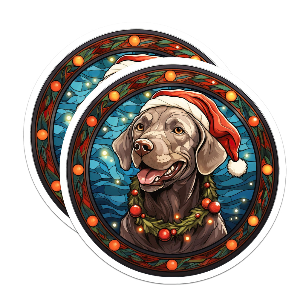 (2 Pack) Christmas Labrador Magnets - Santa Hat Dog Decor - Stained Glass Pet Refrigerator Magnets - 5 Inches On Longest Side - Thick Durable Magnet - Made in USA - MAG28516