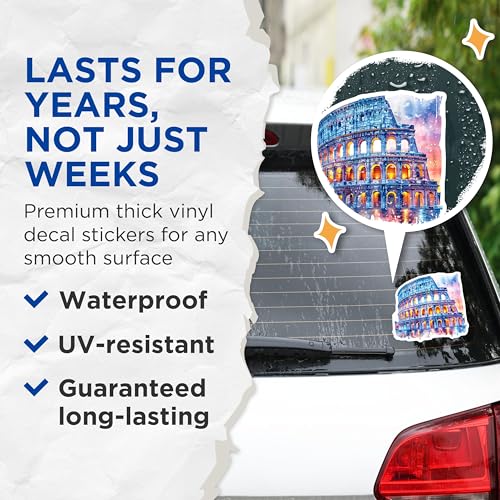 (2 Pack) Colosseum Stickers - Travel Destination Stickers - Rome Italy Landmark Stickers - 5" On Longest Side - Sticks to Smooth Flat Surfaces - Made in USA - BMCS5186