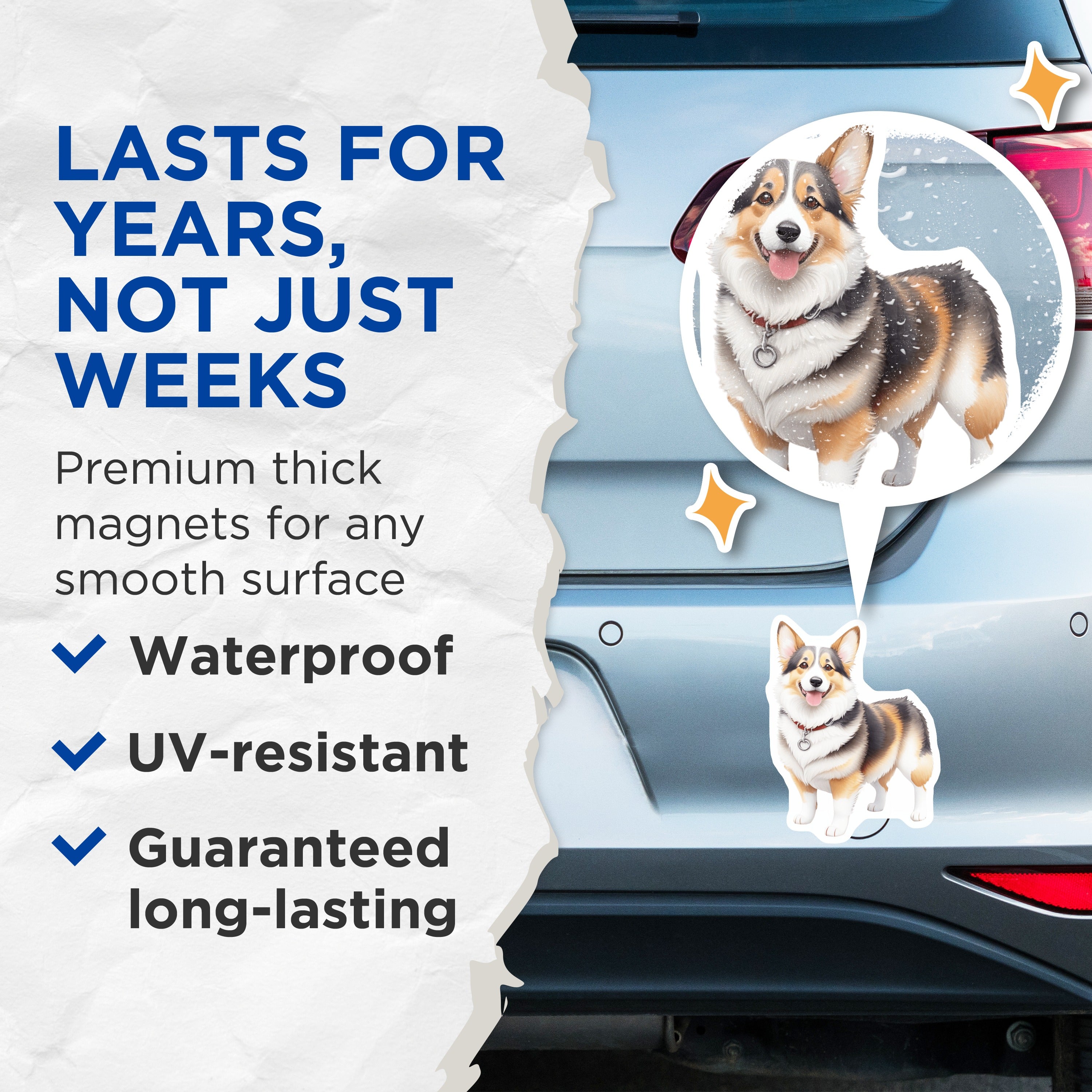 (2 Pack) Happy Corgi Dog Magnets - Pet Lover Fridge Decor - Pembroke Welsh Corgi - Dog Mom Dad Kitchen Accessory - Cute Puppy Magnet - 5" - Durable Magnet - Made in USA - MAG37439