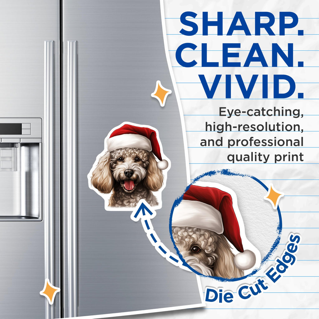 (2 Pack) Christmas Poodle Magnets - Santa Hat Dog Decor - Holiday Pet Lover Kitchen Accent - 5 Inches On Longest Side - Thick Durable Magnet - Made in USA - MAG26849