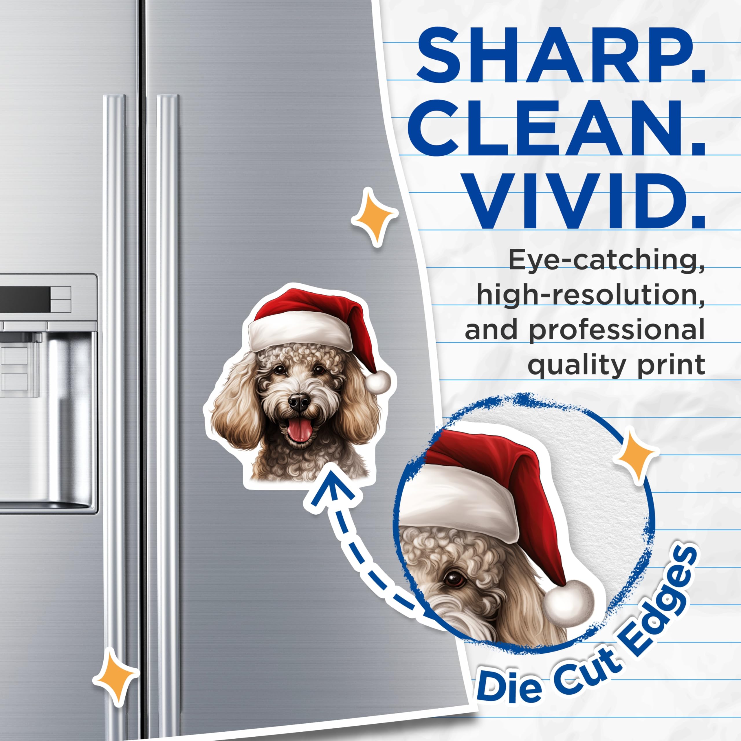 (2 Pack) Christmas Poodle Magnets - Santa Hat Dog Decor - Holiday Pet Lover Kitchen Accent - 5 Inches On Longest Side - Thick Durable Magnet - Made in USA - MAG26849
