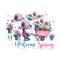 (2 Pack) Welcome Spring Gnome Stickers - Cute Garden Gnome - Colorful Flower - 5" On Longest Side - Sticks to Smooth Flat Surfaces - Made in USA - BMCS7998