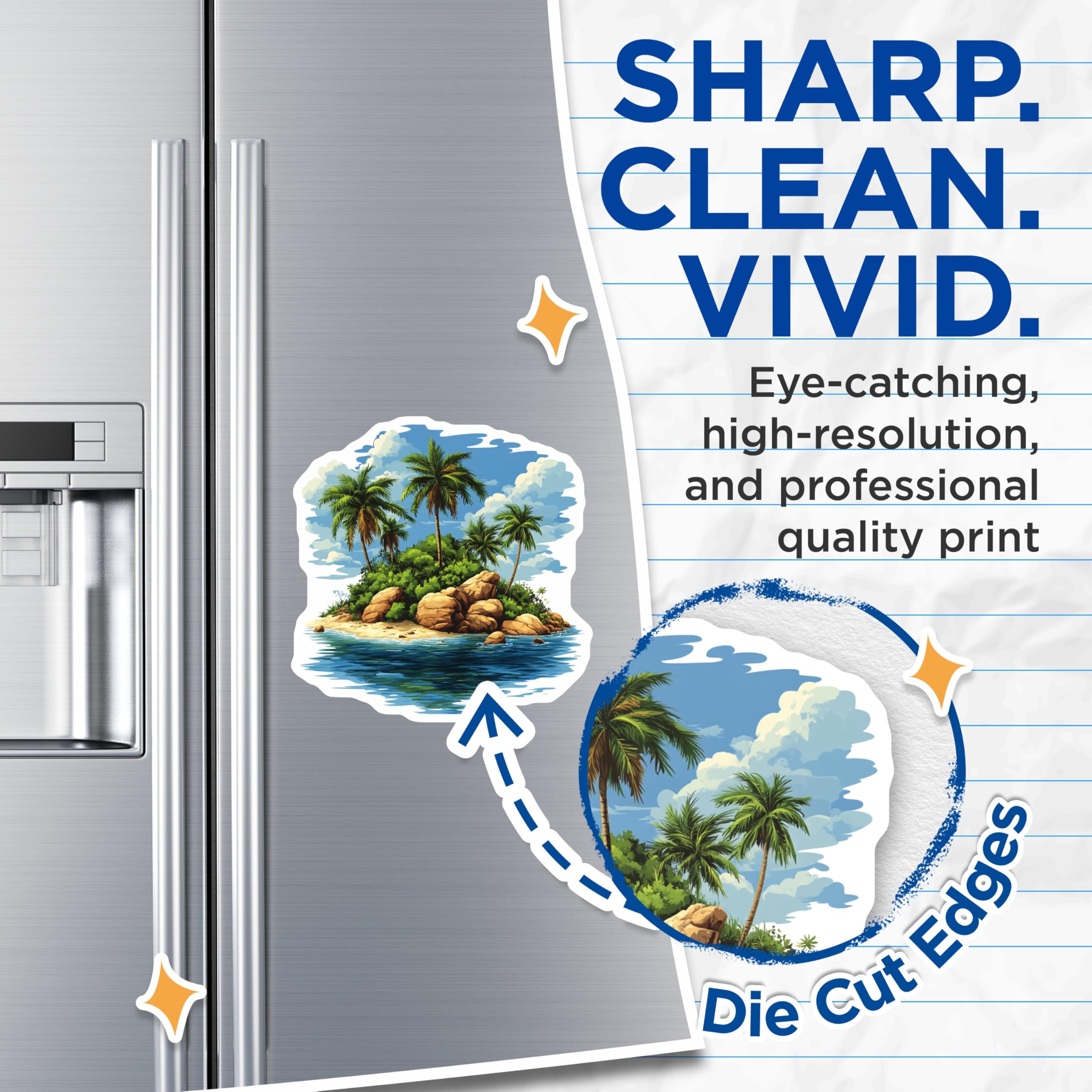 (2 Pack) Tropical Island Magnets - Palm Tree Beach - Vacation Decor Paradise - 5 Inches On Longest Side - Thick Durable Magnet - Made in USA - MAG30372