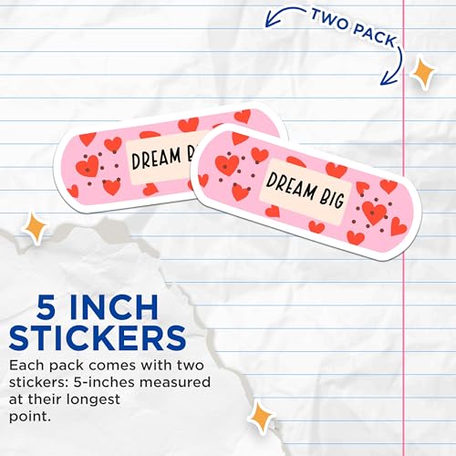 (2 Packs) Dream Big Bandage Stickers - Positive Inspiring Motivating Decals - 5 Inches On Longest Side - Premium Vinyl Decal - Sticks to Any Smooth Flat Surface - Made in USA - BMCS2320