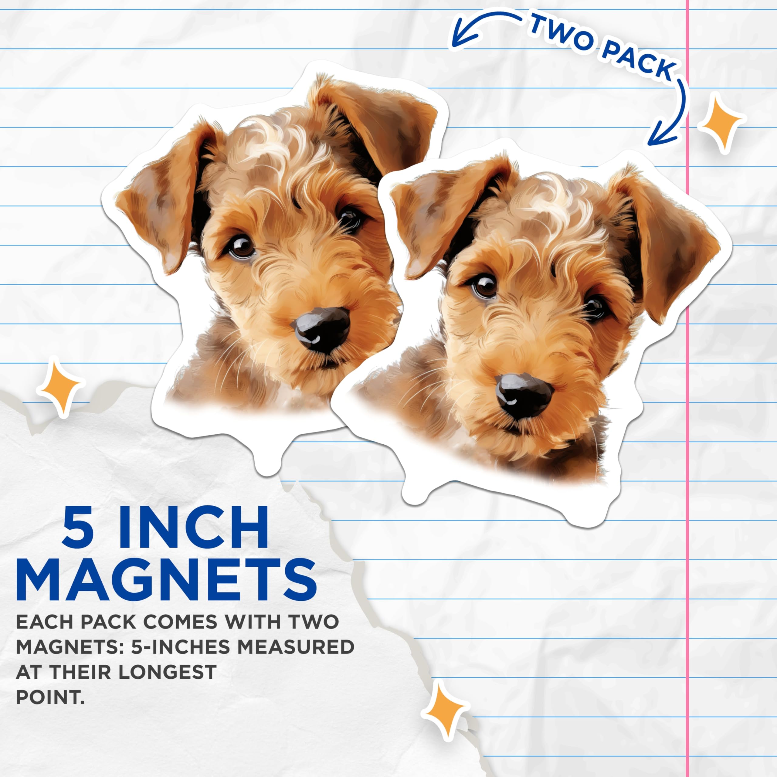 (2 Pack) Welsh Terrier Puppy Magnets - Dog Lover Decor - Dog Mom Dad Accessory - 5 Inches On Longest Side - Thick Durable Magnet - Made in USA - MAG25347