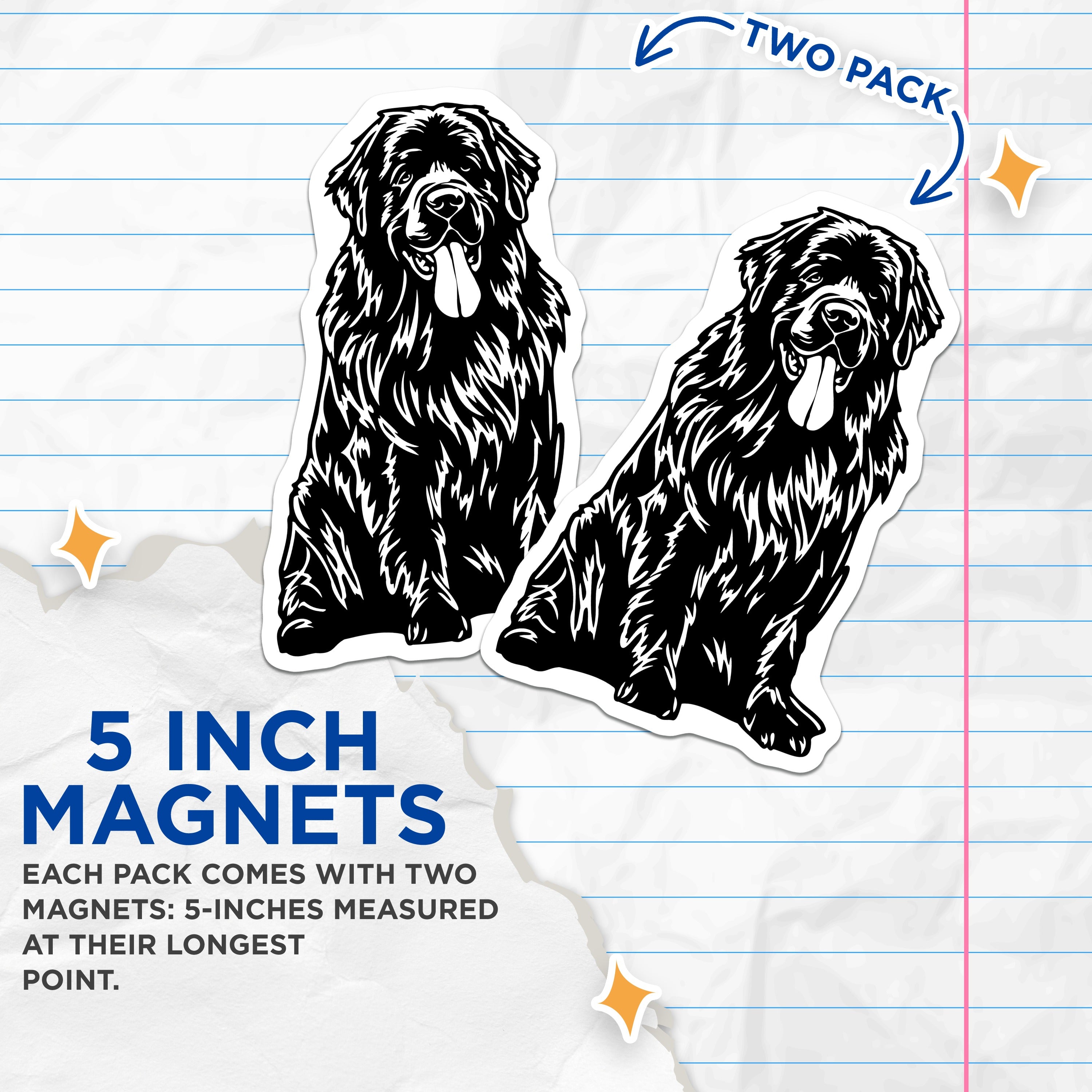 (2 Pack) Newfoundland Dog Magnets - Newfie Pet Parent Decor - Large Dog Breed Art - 5 Inches On Longest Side - Thick Durable Magnet - Made in USA - MAG39018