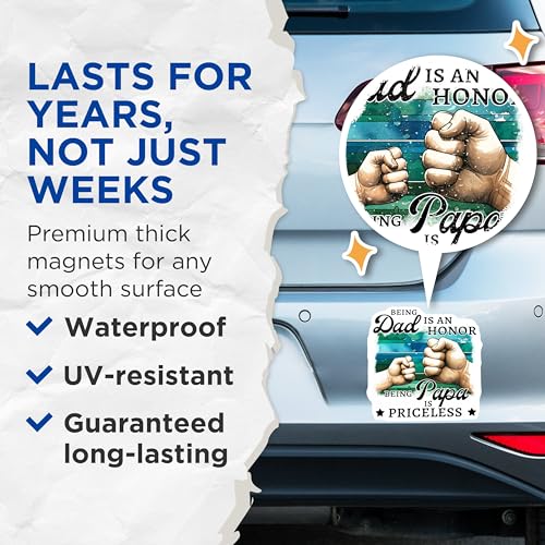 (2 Pack) Being Dad Honor Magnets - Being Papa Priceless - Dad Appreciation - Papa Honor - 5" On Longest Side - for Cars, Refrigerators, Toolboxes, Lockers - Made in USA BMCS3236